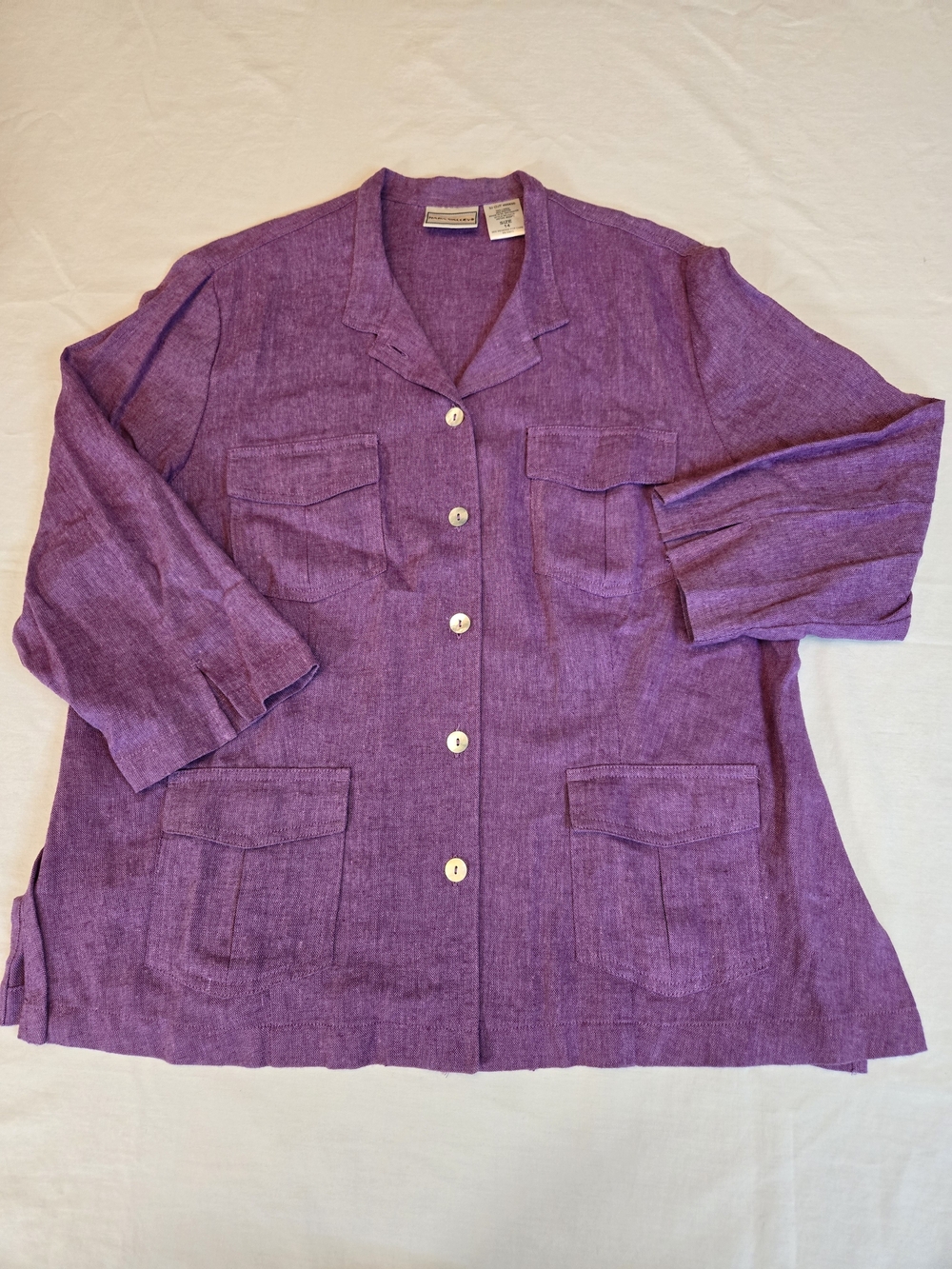 Vintage Safari Style Linen-Blend Purple Jacket